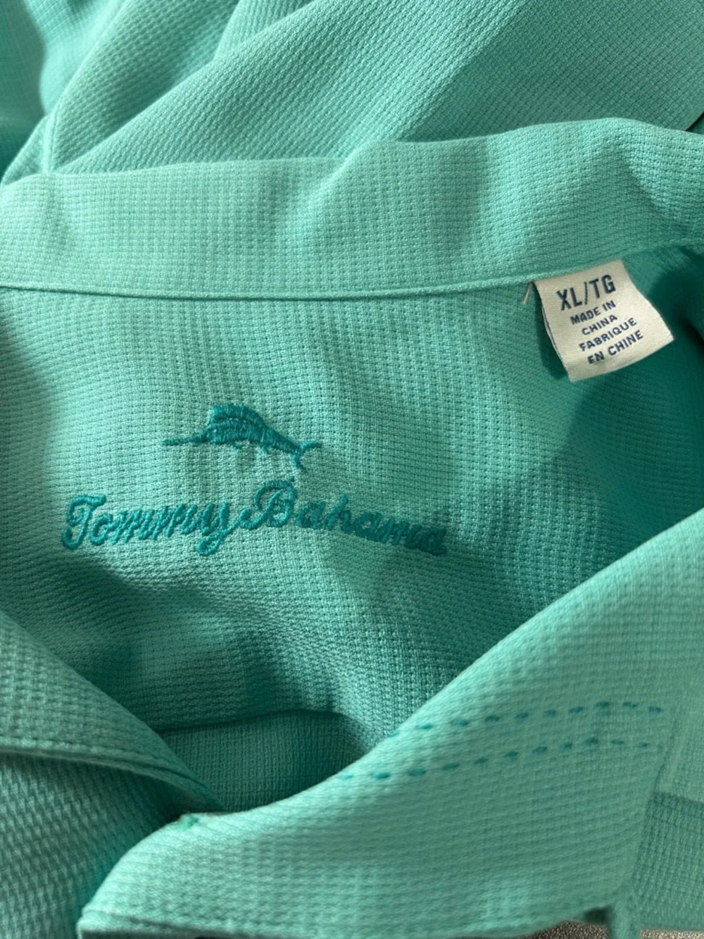 Tommy Bahama Men’s XL Silk Blend Camp Shirt Aqua Teal Coconut Buttons Shrt Slv - Picture 3 of 9